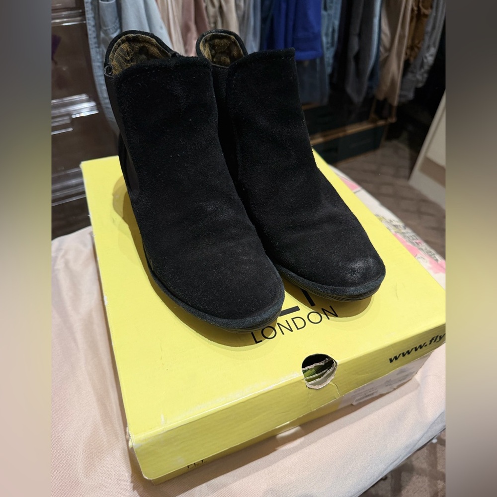 Fly London Dark Suede Ankle Booties